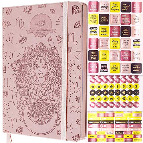Law of Attraction Budget  and  Wealth Planner - A 12 Month Journey to Financial Freedom Undated Rose Gold Moonflower