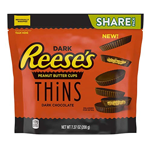 REESES Peanut Butter Cups Thins Dark Chocolate Candy 7.37 oz pouch Individually Wrapped REESES Peanut Butter Cups Thins Dark Chocolate Candy 7.37 oz pouch Individually Wrapped