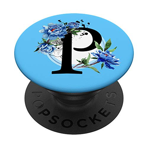 Initial Letter P Monogram Geometric Shape Peony Blue PopSockets Grip and Stand for Phones and Tablets