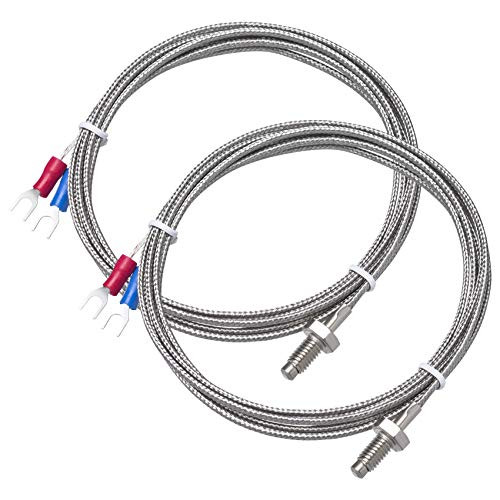 PAGOW 2 Pcs 14inch Screw Probe Temperature Sensor K Type Probe Thermocouple 2 Meters Cable Temperature Range 0-600°C LT-104