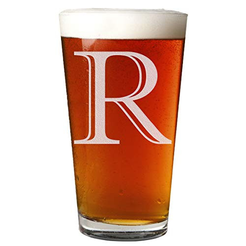 Etched Monogram 16oz Pint Glass for Beer or Soda Letter R