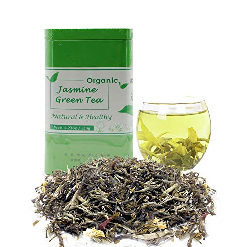 Jasmine Green Tea Loose Leaf Organic Best Herbal Green Tea Leaves Natural Tea Drink with Jasmine Flower Scent Flavor Rich Nutrition Vitamins
