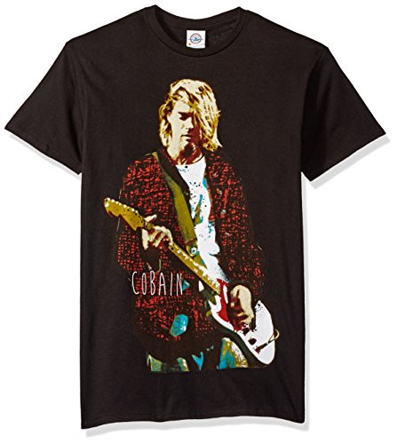 FEA Mens Kurt Cobain Red Jacket Guitar Photo T-Shirt Black XX-Large