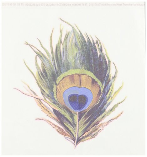 3dRose LLC Large Colorful Peacock Feather 6 by 6-Inch Iron on Heat Transfer for White Material