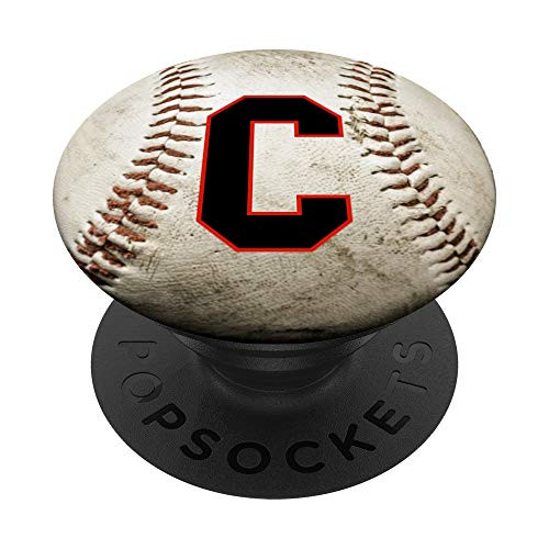 Letter C black and red on baseball monogram initial C PopSockets Grip and Stand for Phones and Tablets