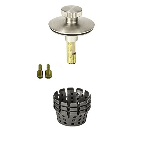 PF WaterWorks PF0951-BN TubSTRAIN Universal Lift n Turn Twist Close Bath Tub Drain Stopper w 38inch and 516inch Fittings 3 Hair CatchersStrainers to Eliminate Drain Clogs Brushed Nickel