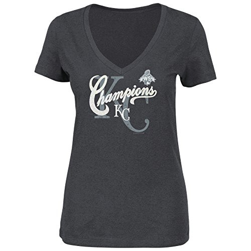 MLB Kansas City Royals Womens Curveball Short Sleeve V-Neck Tee X-Large Charcoal Heather