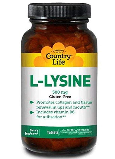 Country Life L-Lysine 500 MG with B6 - 100 Tablets - Amino Acid - Collagen Country Life L-Lysine 500 MG with B6 - 100 Tablets - Amino Acid - Collagen