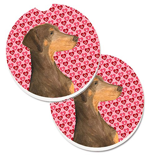 Caroline's Treasures Doberman Hearts Love & Valentine's Day Portrait Set of 2 Cup Holder Car Coasters SS4479CARC, 2.56, Multicolor