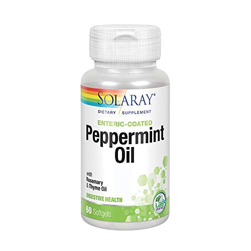 Solaray Peppermint Oil Enteric Coated wRosemary  and  Thyme Oil  Healthy Soothing Digestion Support  60 Softgels