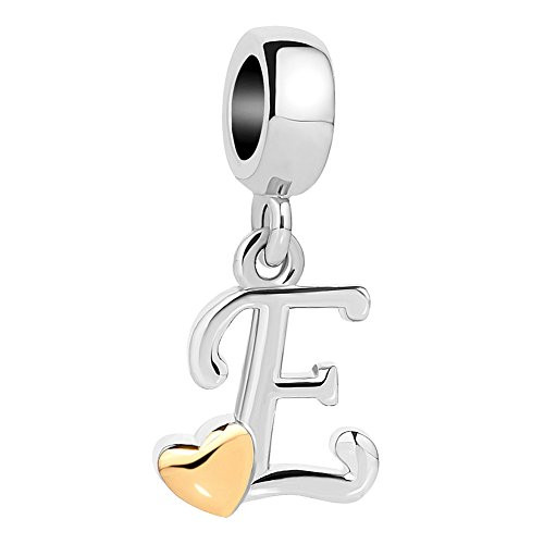 LovelyJewelry E Letter Charms Initial Alphabet Heart Beads Dangle for Necklace Bracelets E
