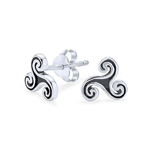 Tiny Celtic Irish Trinity Triskele Symbol Spiral Stud Earrings For Men For Women Oxidized 925 Sterling Silver 7MM