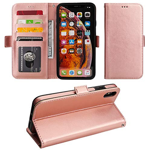 iPhone Xs Max Flip Case Wallet with Card Holder, Vaburs Premium PU Leather Kickstand Shockproof Protective Cover for iPhone Xs Max 6.5 Inch(Rose Gold)