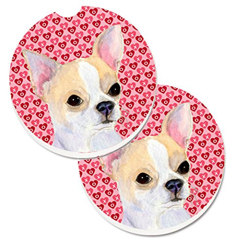 Caroline's Treasures Chihuahua Hearts Love & Valentine's Day Portrait Set of 2 Cup Holder Car Coasters SS4474CARC, 2.56, Multicolor