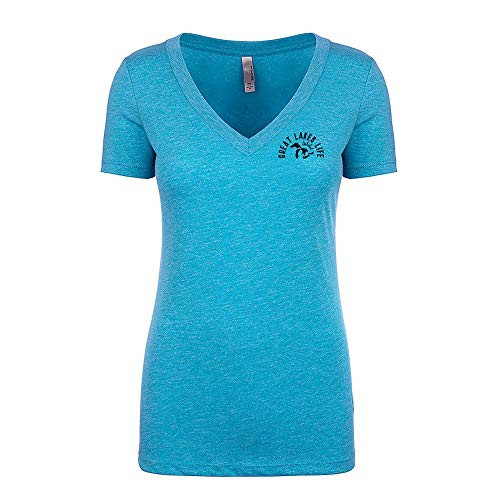 Great Lakes Life Womens Turquoise V-Neck T-Shirt Turquoise V Neck X-Large