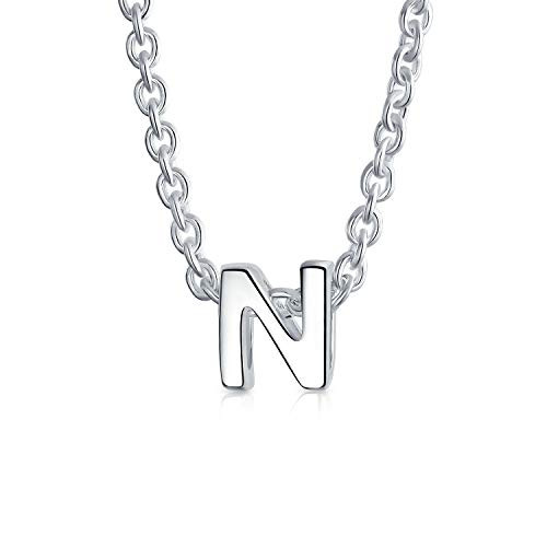 Tiny Block Letters Alphabet Pendant A-Z Dainty .925 Sterling Silver Initial Necklace For Women For Teen Name Letter N