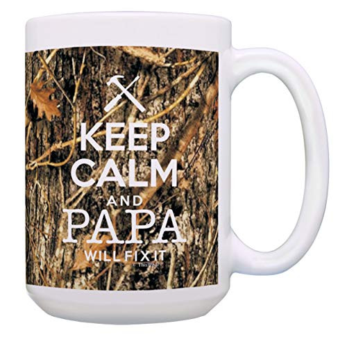 Papa Mug Set Keep Calm and Papa Will Fix It Hunting Gifts 15-oz Coffee Mug Tea Cup Camo
