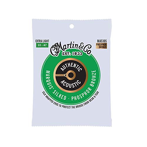 Martin Guitar Authentic Acoustic MA530S Marquis Silked 928 Phosphor Bronze Acoustic Strings Extra-Light-Gauge