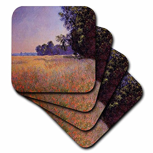 3dRose CST_50225_2 Monet Oat N Poppy Fields Soft Coasters Set of 8