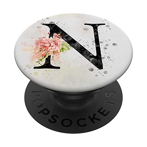 N Monogram Floral Letter N Monogram Watercolor Background PopSockets Grip and Stand for Phones and Tablets