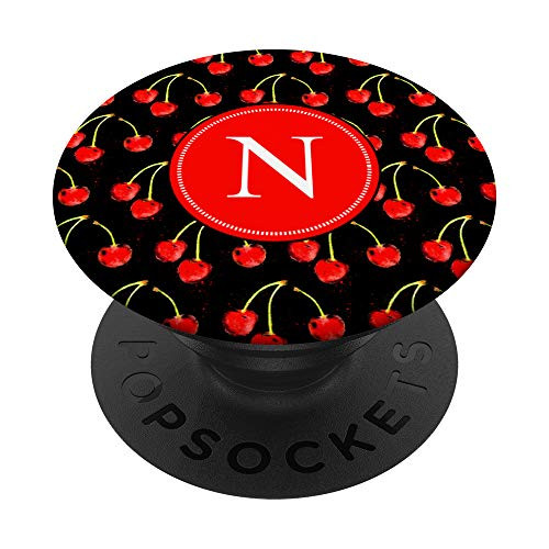 Letter N Monogram - Cute Cherry Pattern - Vintage Cherries PopSockets Grip and Stand for Phones and Tablets
