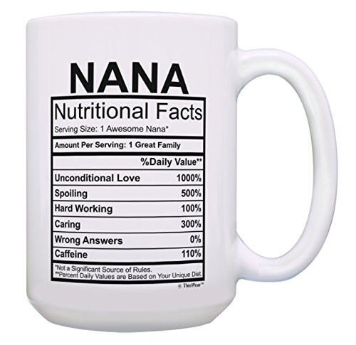 Nana Coffee Cup Nana Nutritional Facts Nana Presents Nana Mug Gift 15-oz Coffee Mug Tea Cup White