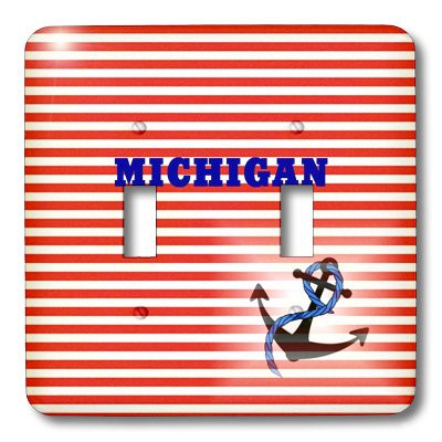 3dRose LLC lsp_100631_2 Nautical Red Stripes with Michigan N Symbol Double Toggle Switch