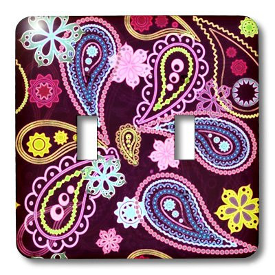 3dRose lsp_100492_2 Neon Bright Black Green N Pink Paisley Double Toggle Switch