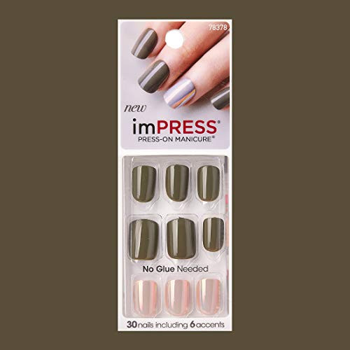 Kiss imPRESS WILDFLOWERS BIPA260 Short Length PressOn Nails Dark Olive