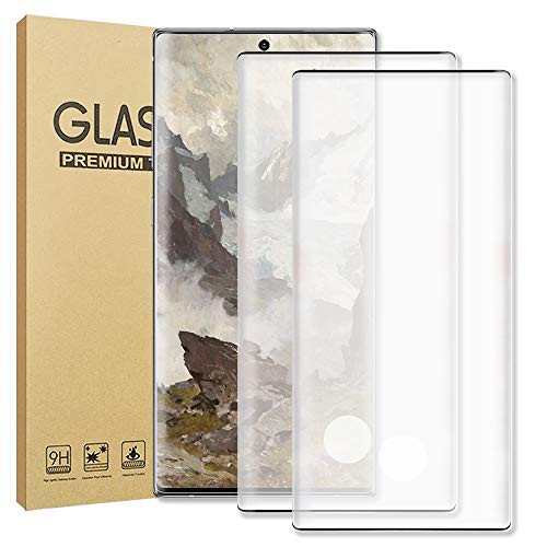 2 Pack Galaxy Note 10 Tempered Glass Screen Protector 9H Hardness 3D Curved Full Screen Support Fingerprint Unlock Screen Glass HD Protective Film for Samsung Galaxy Note 10