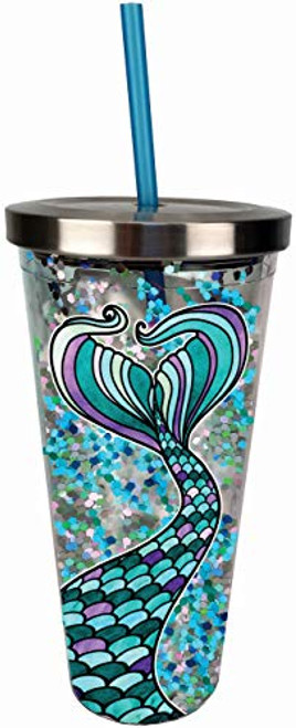 Spoontiques Mermaid Glitter Cup wStraw One Size Blue  and  Purple