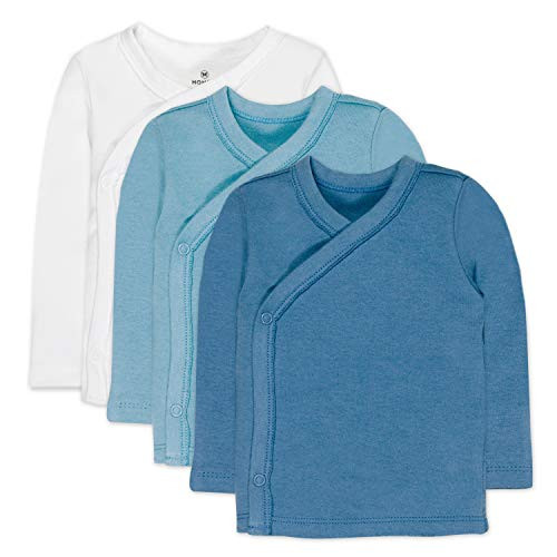 HonestBaby 3-Pack Organic Cotton Long Sleeve Side-Snap Kimono Tops Blue Ombre 3-6 Months