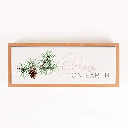 P. Graham Dunn Peace On Earth Pine Bough 12.85 x 5 Pine Wood Holiday Decorative Framed Art Sign