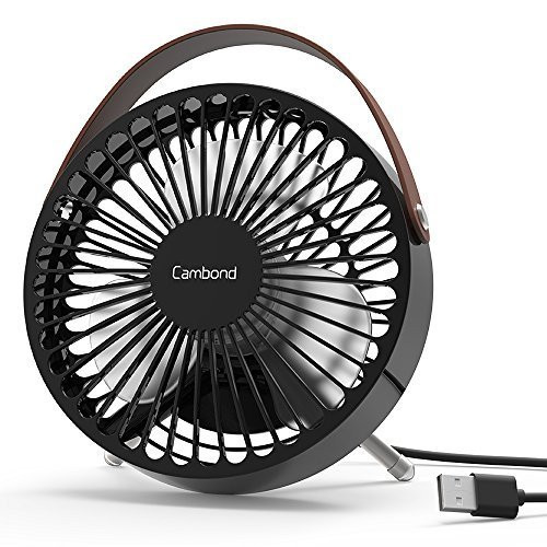 Cambond USB Desk Fan, Small Personal Fan Quiet Office Desktop Fan Easy to Clean Mini Table Fan Powerful Portable Fan with PU Leather Handle for Office Home Work Desk, Small Room, Bedroom, Black