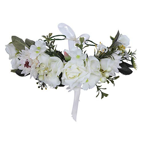HAIMEIKANG Adjustable Flower Crown Headband - Women Girl Festival Wedding Flower Wreath Headband White
