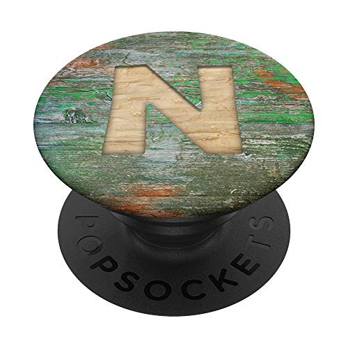 Vintage Tree Bark Nature Monogram Initial Letter N PopSockets Grip and Stand for Phones and Tablets