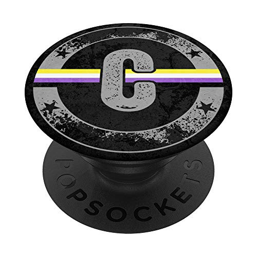 Nonbinary Pride Flag Grunge Monogram Initial C PopSockets Grip and Stand for Phones and Tablets