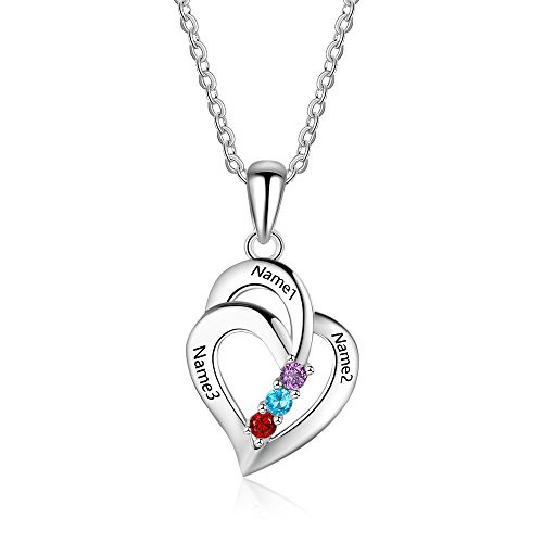 Personalized Love Heart Mothers Name Pendant Necklace with 3 5A Cubic Zirconia Birthstones Silver-Tone 18K Gold Plated Jewelry Gifts Necklace for Women Mom Wife Sister silver Personalized Love Heart Mothers Name Pendant Necklace with 3 5A Cubic Zirconia Birthstones Silver-Tone 18K Gold Plated Jewelry Gifts Necklace for Women Mom Wife Sister silver