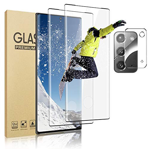 2 plus 1 Galaxy Note 20 Tempered Glass Screen Protector with Camera Lens Protector 9H Hardness 3D Curved Full Coverage Fingerprint Unlock Support HD Film for Samsung Galaxy Note 20 5G 6.7inch