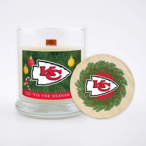 Worthy Promo NFL Kansas City Chiefs Gifts 8oz Holiday Christmas Candle Soy Wax wWood Wick and Lid Tis The Season Team Worthy Promo NFL Kansas City Chiefs Gifts 8oz Holiday Christmas Candle Soy Wax wWood Wick and Lid Tis The Season Team
