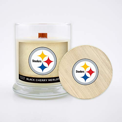 Worthy Promo NFL Pittsburgh Steelers Gifts 8oz Scented Candle Soy Wax wWood Wick and Lid Black Cherry Merlot Worthy Promo NFL Pittsburgh Steelers Gifts 8oz Scented Candle Soy Wax wWood Wick and Lid Black Cherry Merlot