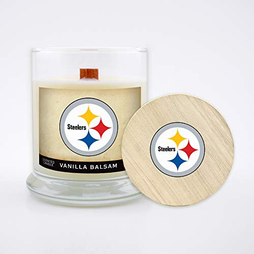 Worthy Promo NFL Pittsburgh Steelers Gifts 8oz Scented Candle Soy Wax wWood Wick and Lid Vanilla Balsam Worthy Promo NFL Pittsburgh Steelers Gifts 8oz Scented Candle Soy Wax wWood Wick and Lid Vanilla Balsam