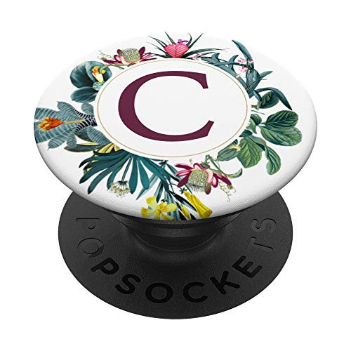 Pretty Tropical Floral Monogram Capital Letter C Initial PopSockets Grip and Stand for Phones and Tablets