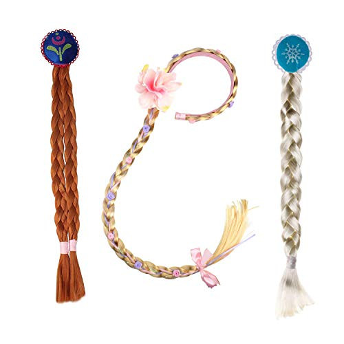Princess Dress up Wigs 3 Piece Braided Wigs Princess Girls Hair Wig Rapunzel Hairpiece Cosplay Braided Wigs for Girls Costume Accessories