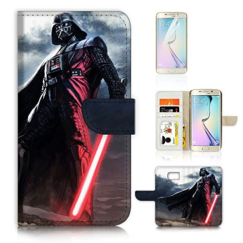 (For Samsung Galaxy S7 Edge ) Flip Wallet Style Case Cover, Shock Protection Design with Screen Protector - B31011 Starwars Darth Vader