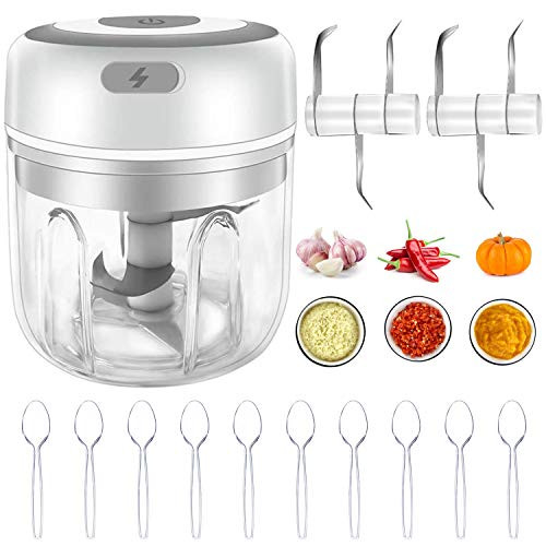 Electric Mini Food Chopper Portable Waterproof Garlic Chopper with USB Charging Small Food Processor Garlic Blender Food Slicer for Garlic Chili Vegetables Onions Nuts Pepper Ginger 250ML