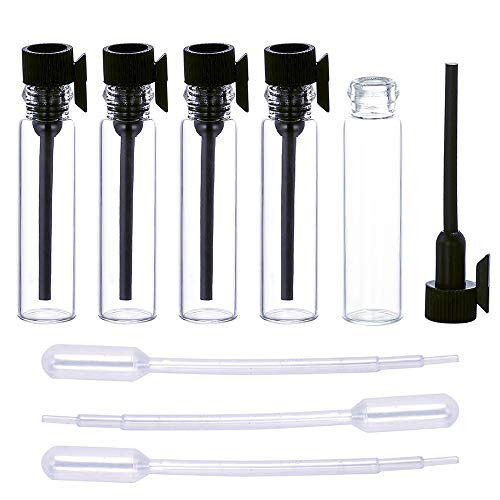 120Pcs 1Ml Mini Cute Empty Glass Perfume Essential Oils Sample Vials Bottles with Black Plastic Rod Caps Glass Vials Sample Dropper Bottle for Essential Oils Aromatherapy 120Pcs 1Ml Black Plastic Rod