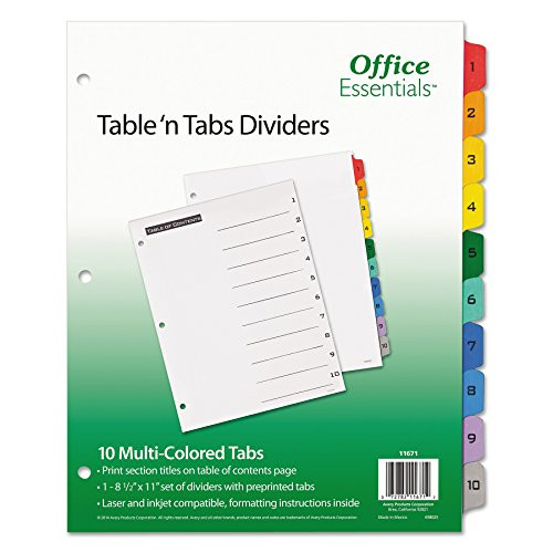 Office Essentials 11671 Table n Tabs Dividers 10-Tab Letter