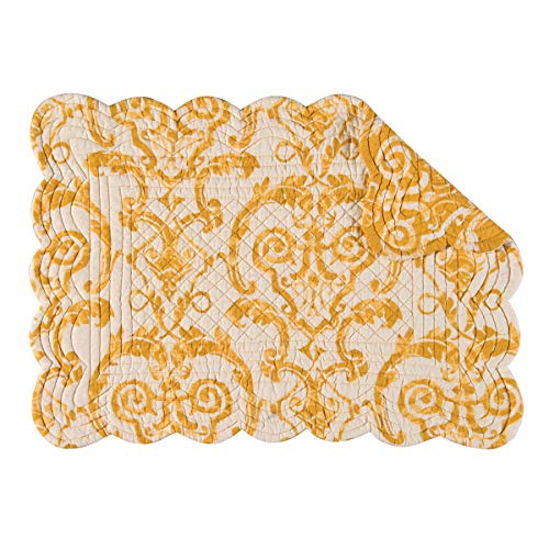 C and F Home Florence Single Rectangular Cotton Quilted Cotton Reversible Machine Washable Placemat Rectangular Placemat Yellow