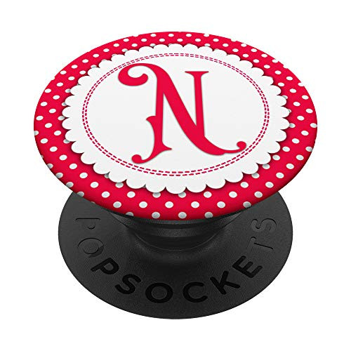 Red Polka Dot Storybook Style Monogram - Initial Letter N PopSockets Grip and Stand for Phones and Tablets